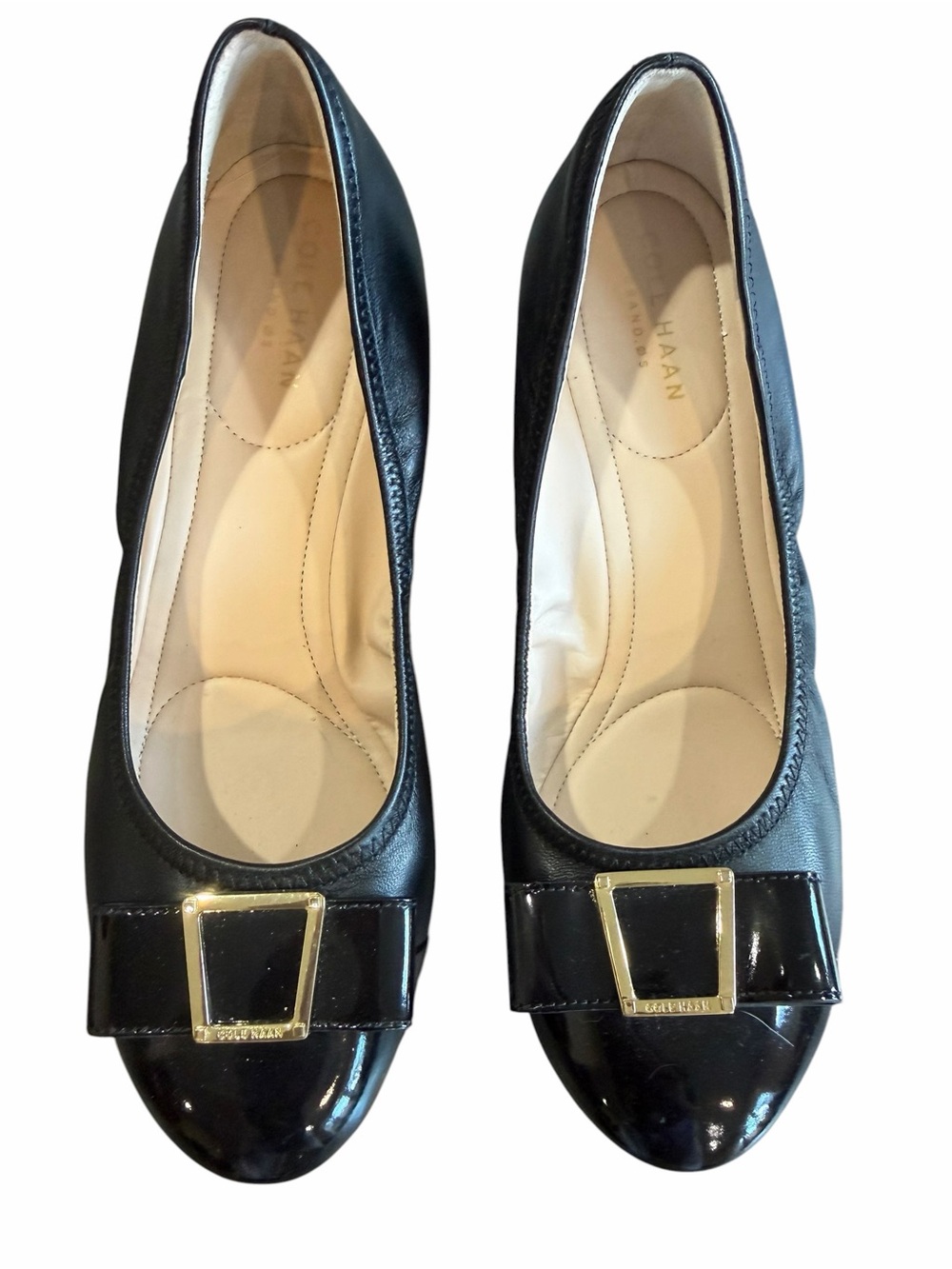 Cole Haan Grand.OS Black Leather Patent Toe Wedge Shoes Size 7B